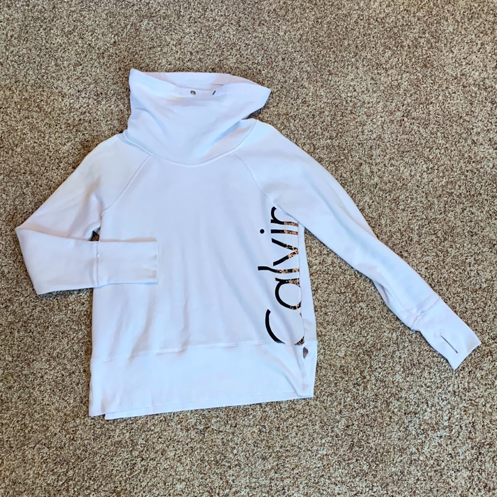 White Calvin Klein turtleneck crew neck